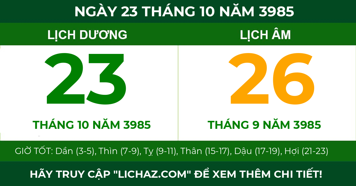 lịch âm ngày 23 tháng 10 năm 3985