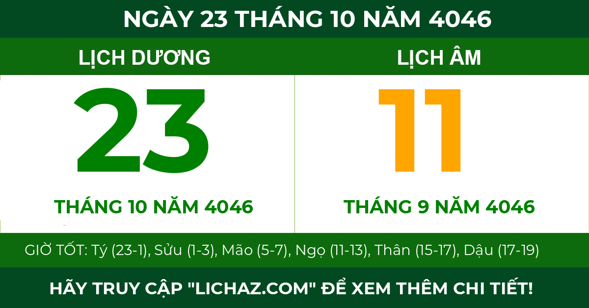 lịch âm ngày 23 tháng 10 năm 4046