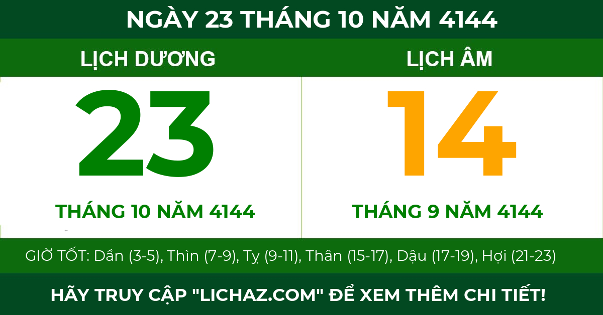 lịch âm ngày 23 tháng 10 năm 4144