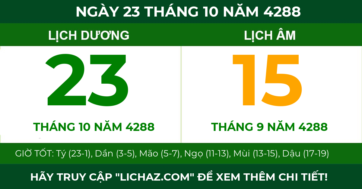 lịch âm ngày 23 tháng 10 năm 4288