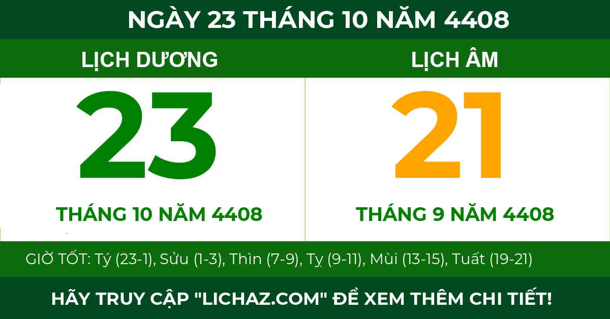 lịch âm ngày 23 tháng 10 năm 4408
