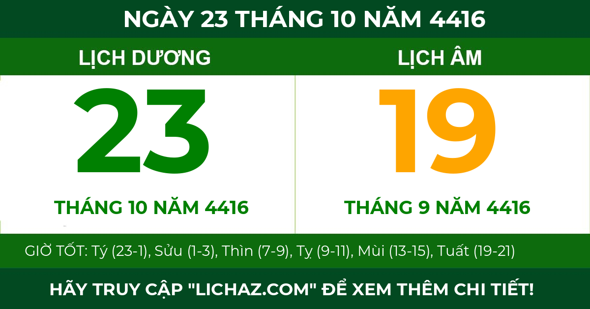 lịch âm ngày 23 tháng 10 năm 4416