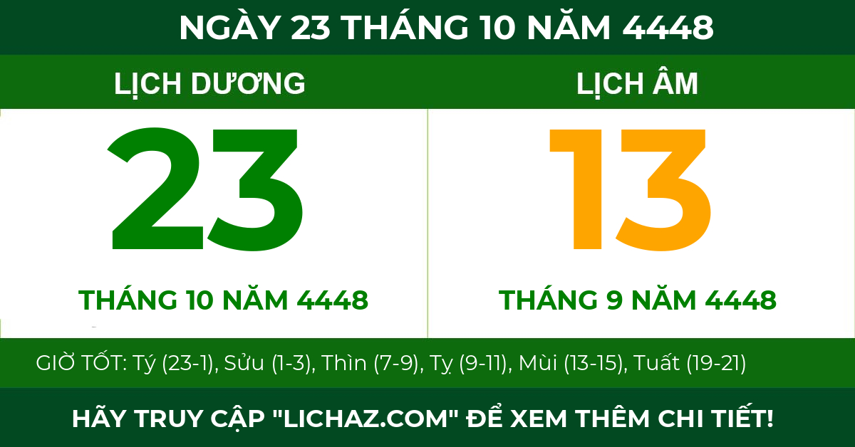 lịch âm ngày 23 tháng 10 năm 4448