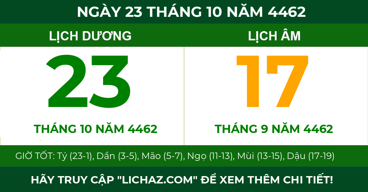 lịch âm ngày 23 tháng 10 năm 4462