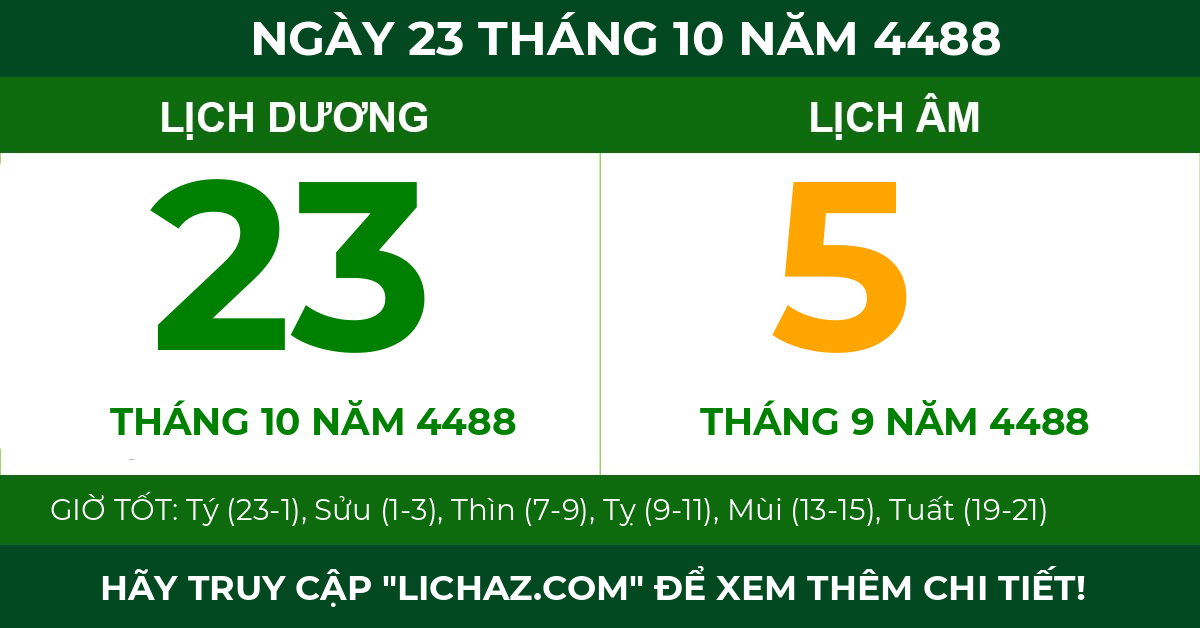 lịch âm ngày 23 tháng 10 năm 4488