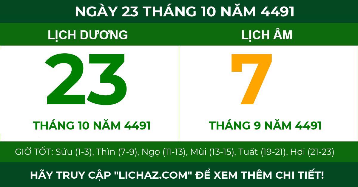 lịch âm ngày 23 tháng 10 năm 4491