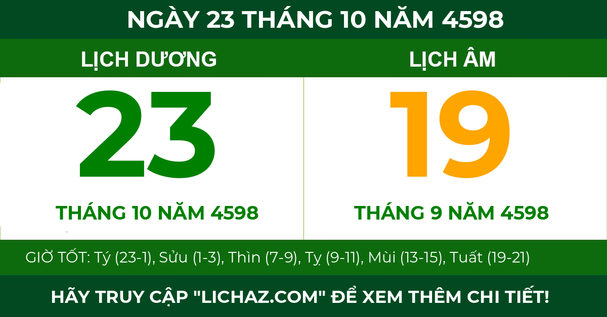 lịch âm ngày 23 tháng 10 năm 4598