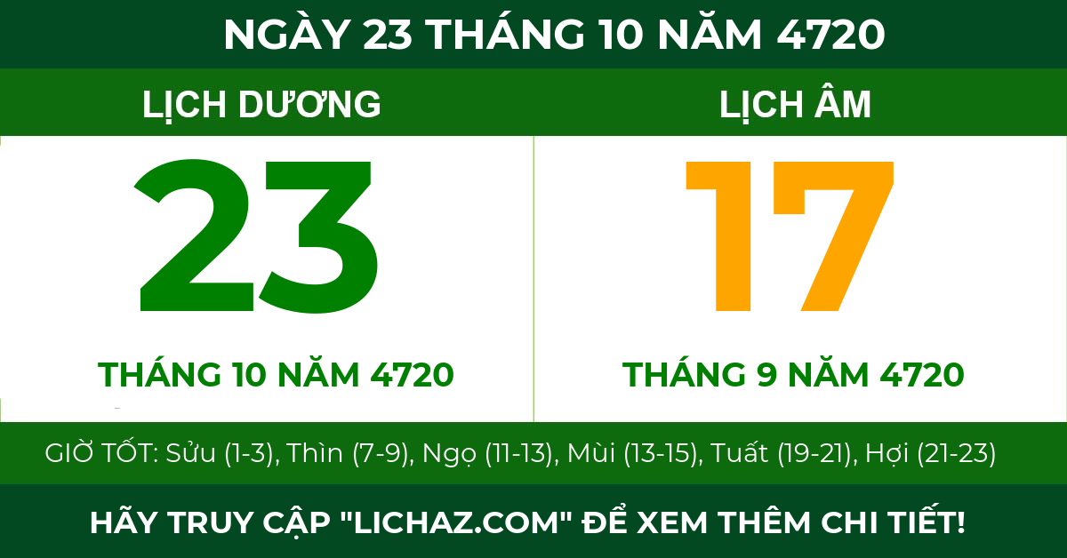 lịch âm ngày 23 tháng 10 năm 4720