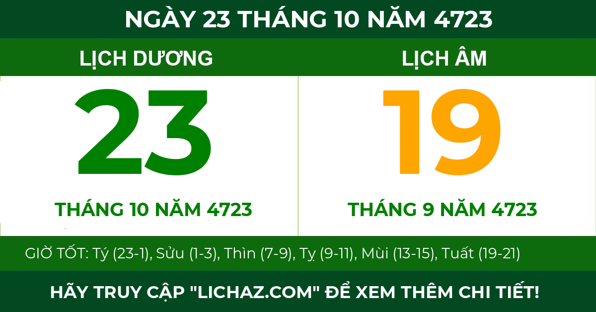 lịch âm ngày 23 tháng 10 năm 4723