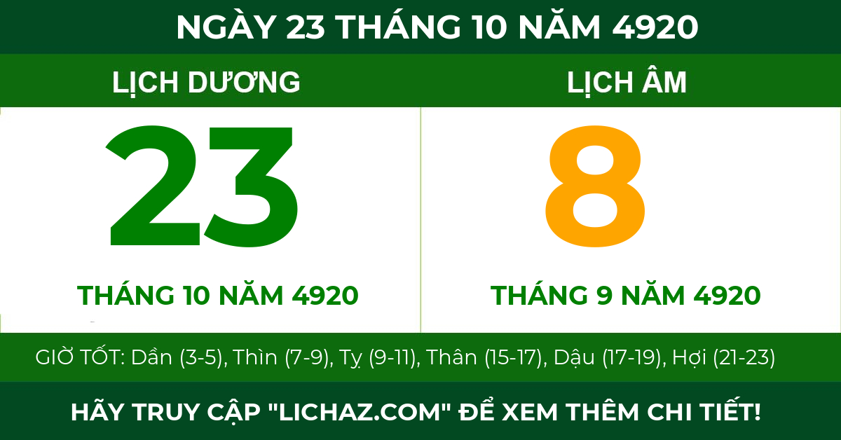 lịch âm ngày 23 tháng 10 năm 4920