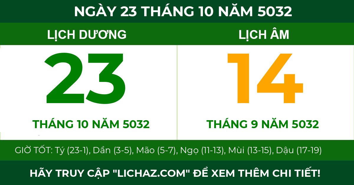 lịch âm ngày 23 tháng 10 năm 5032