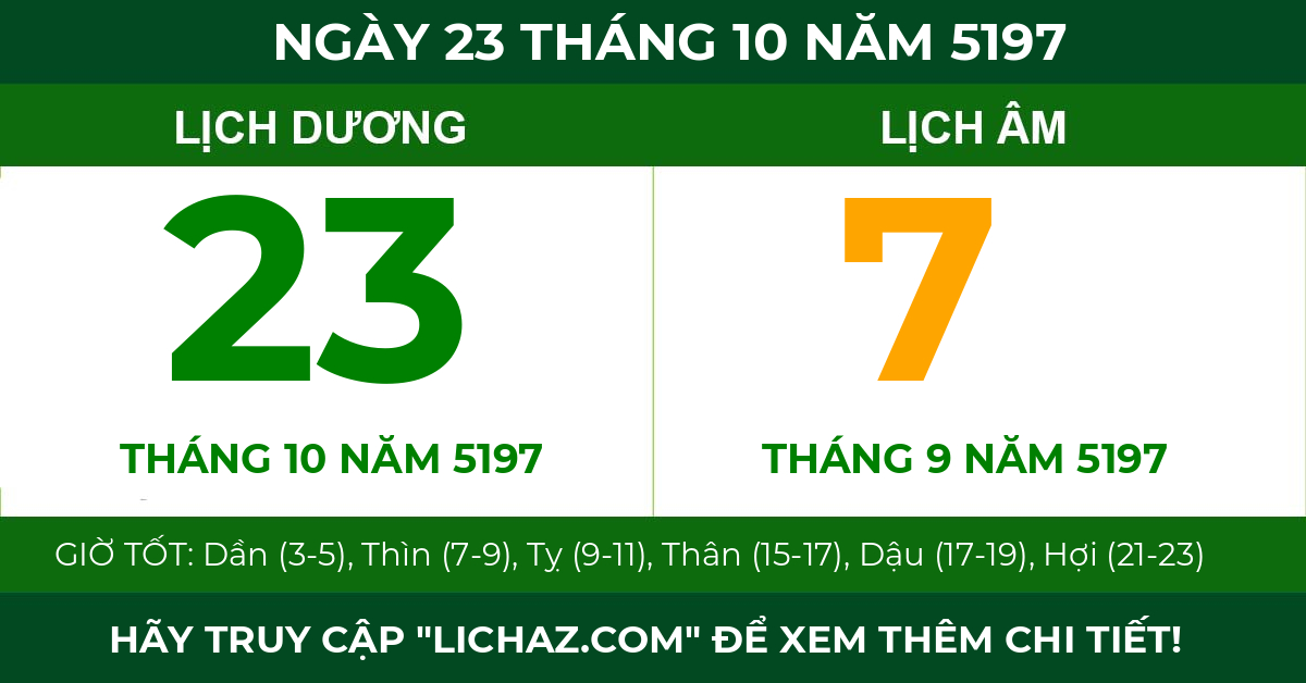 lịch âm ngày 23 tháng 10 năm 5197