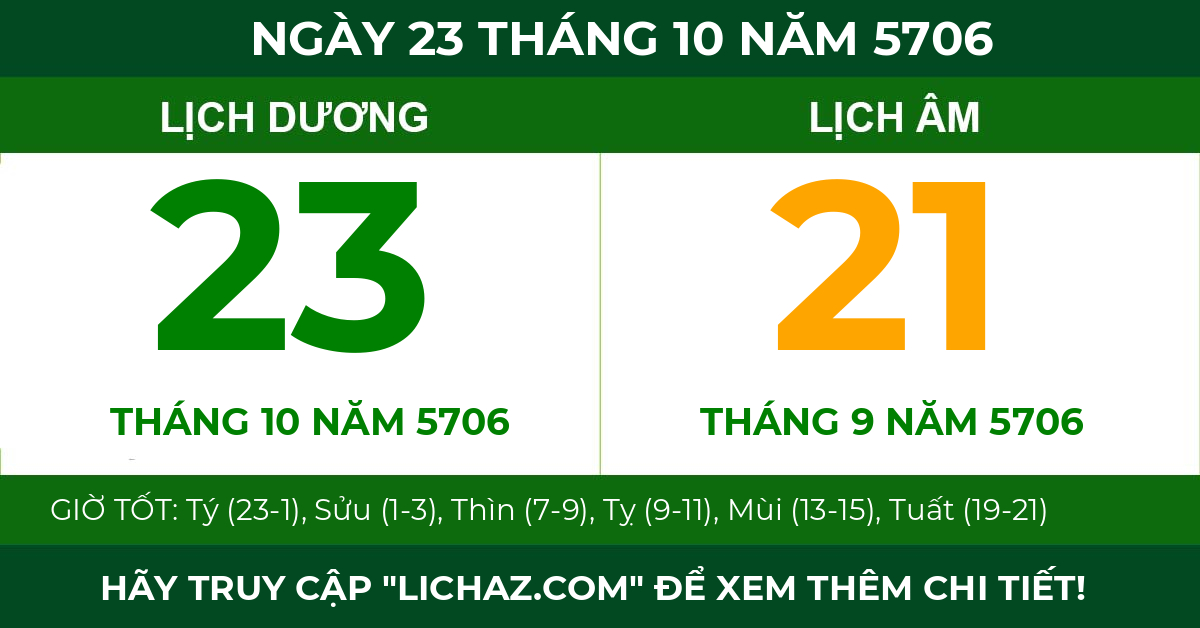 lịch âm ngày 23 tháng 10 năm 5706
