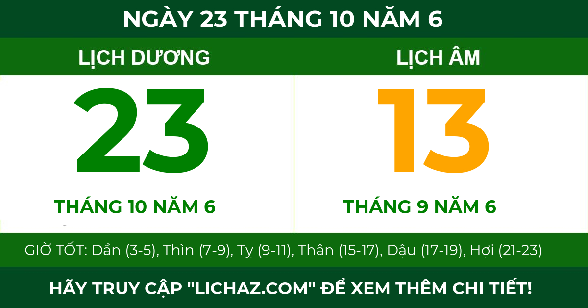 lịch âm ngày 23 tháng 10 năm 6