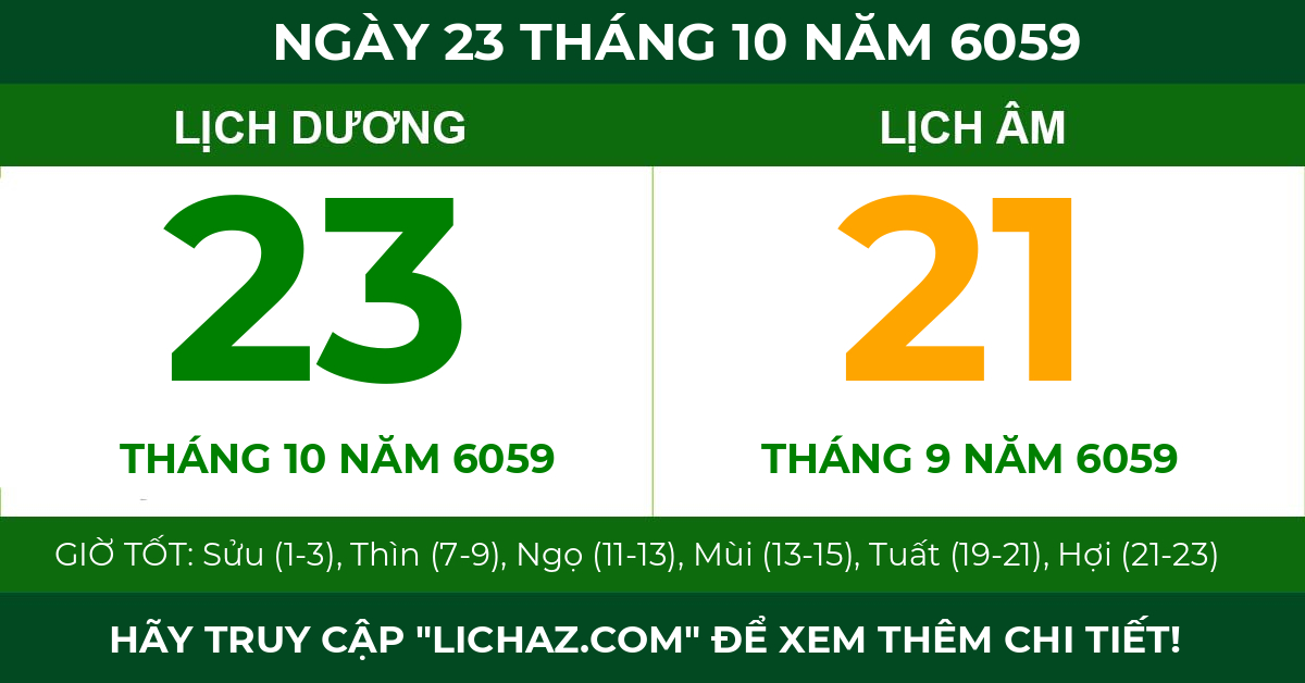lịch âm ngày 23 tháng 10 năm 6059