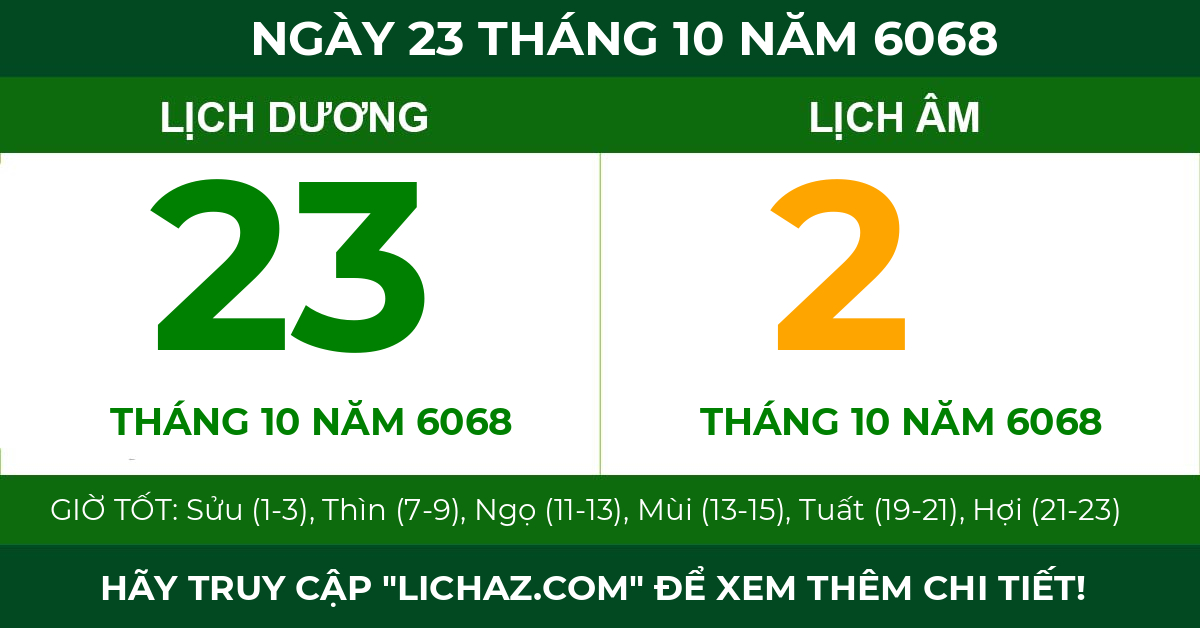 lịch âm ngày 23 tháng 10 năm 6068