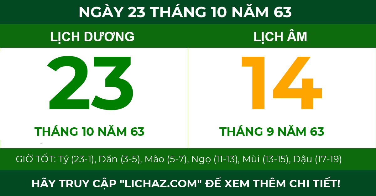 lịch âm ngày 23 tháng 10 năm 63