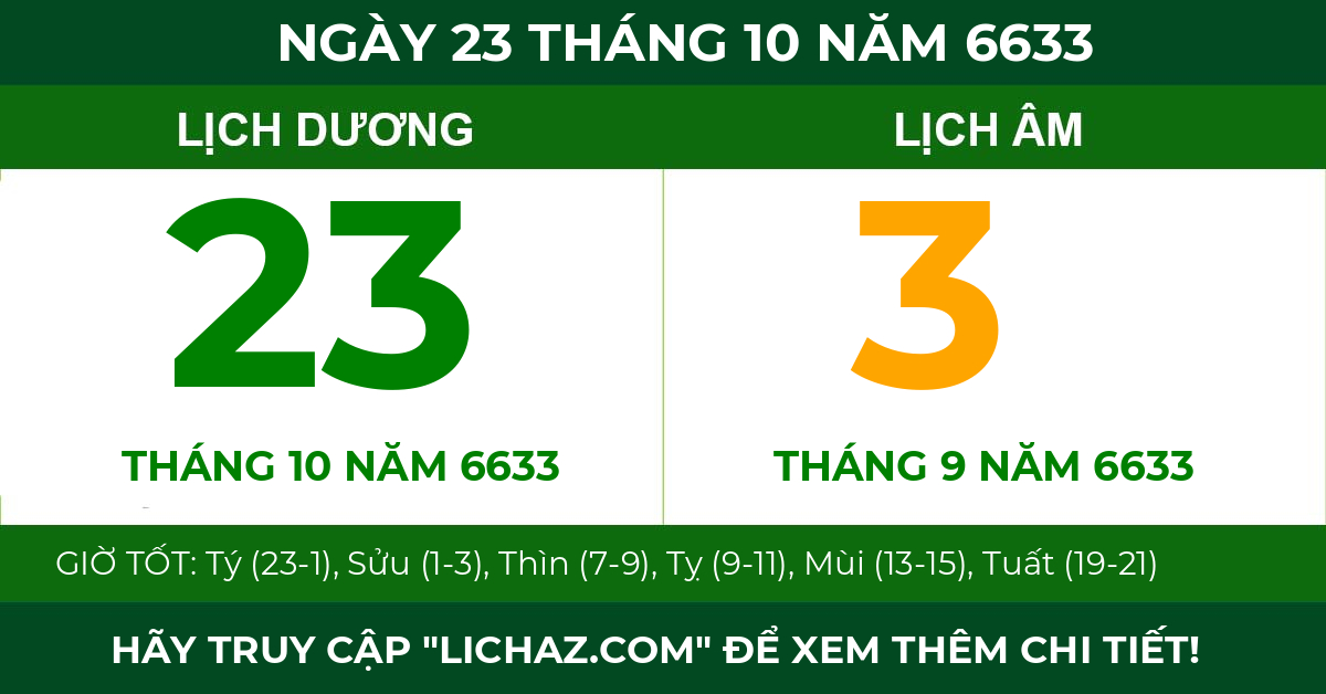 lịch âm ngày 23 tháng 10 năm 6633