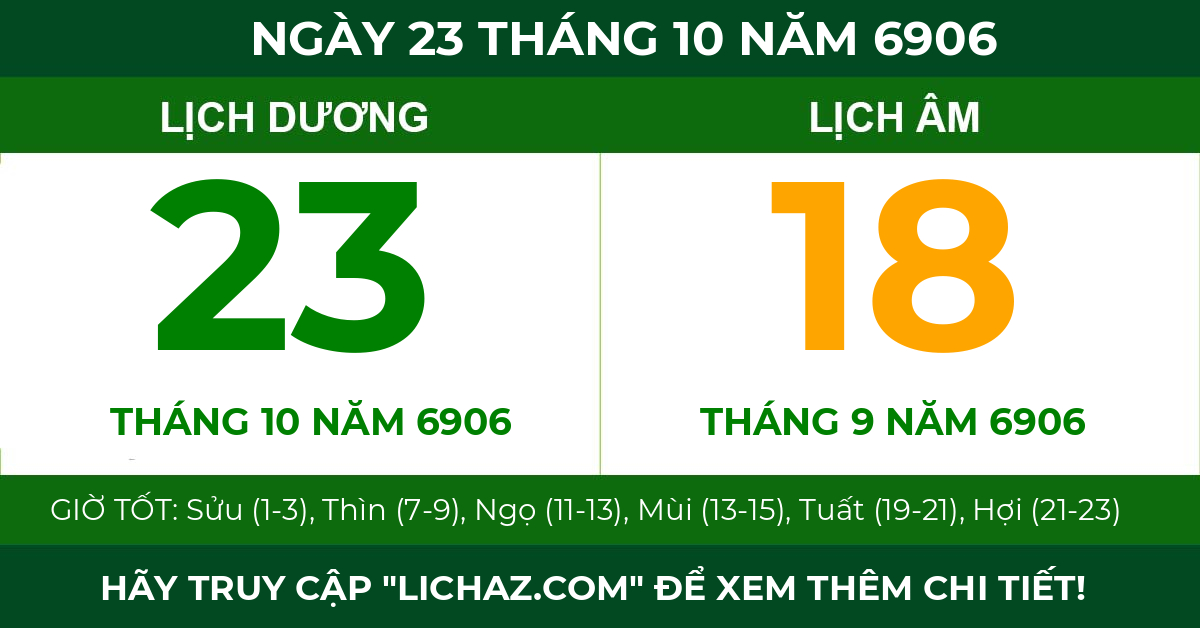 lịch âm ngày 23 tháng 10 năm 6906