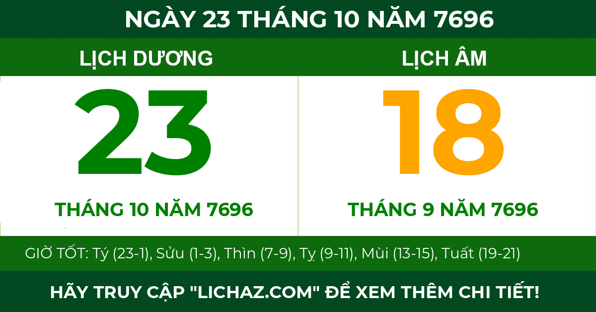lịch âm ngày 23 tháng 10 năm 7696