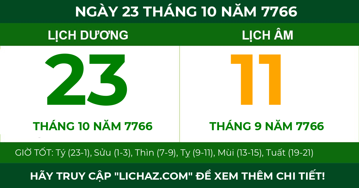 lịch âm ngày 23 tháng 10 năm 7766