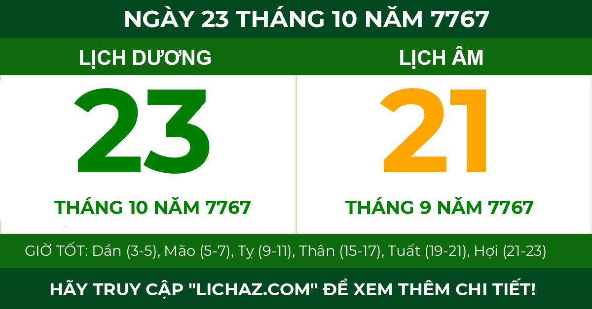 lịch âm ngày 23 tháng 10 năm 7767