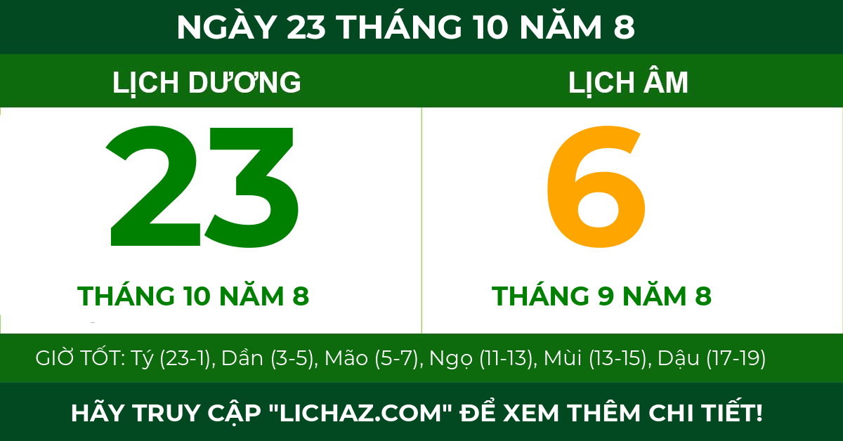 lịch âm ngày 23 tháng 10 năm 8