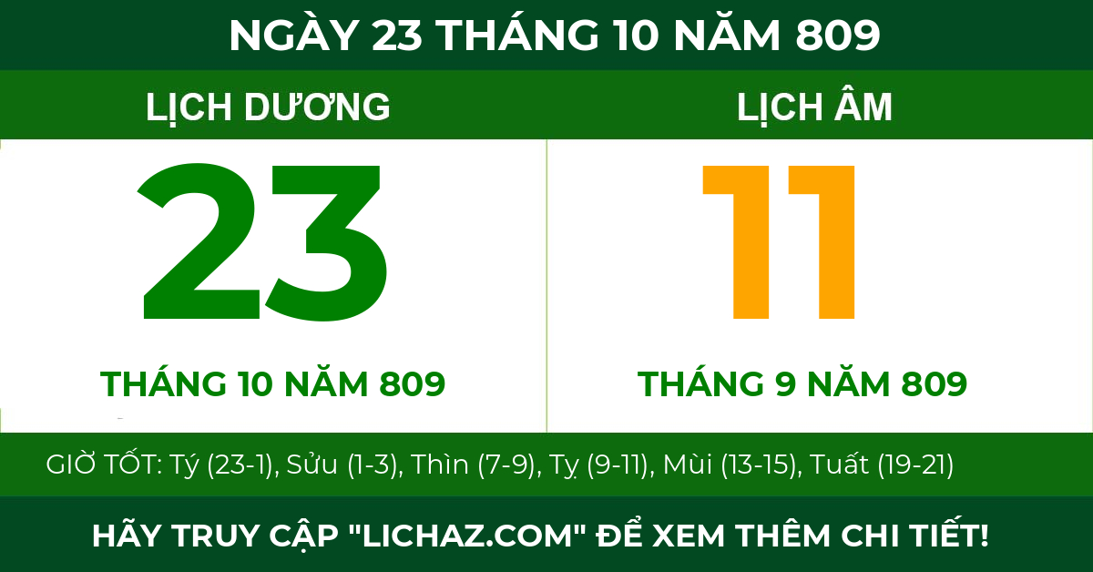 lịch âm ngày 23 tháng 10 năm 809