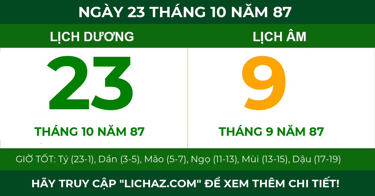 lịch âm ngày 23 tháng 10 năm 87