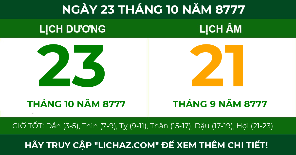 lịch âm ngày 23 tháng 10 năm 8777