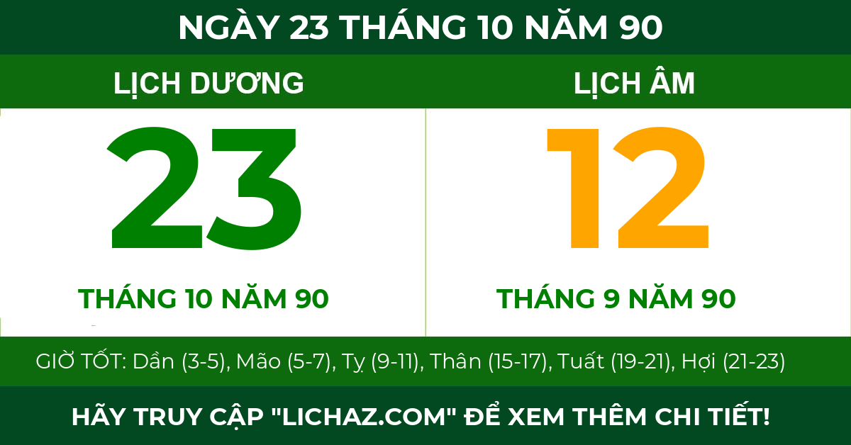 lịch âm ngày 23 tháng 10 năm 90