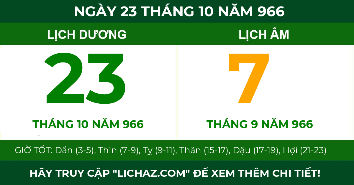 lịch âm ngày 23 tháng 10 năm 966