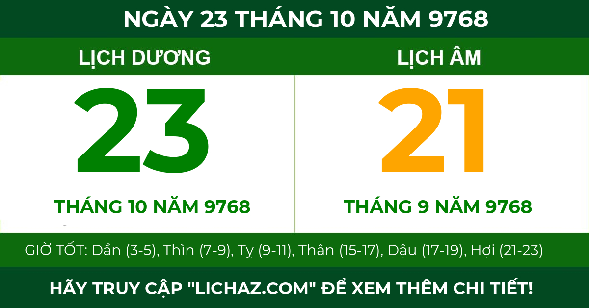 lịch âm ngày 23 tháng 10 năm 9768