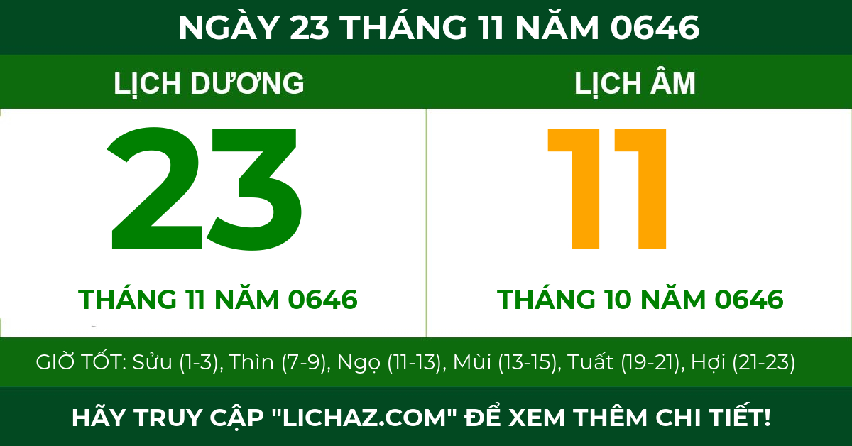 lịch âm ngày 23 tháng 11 năm 0646
