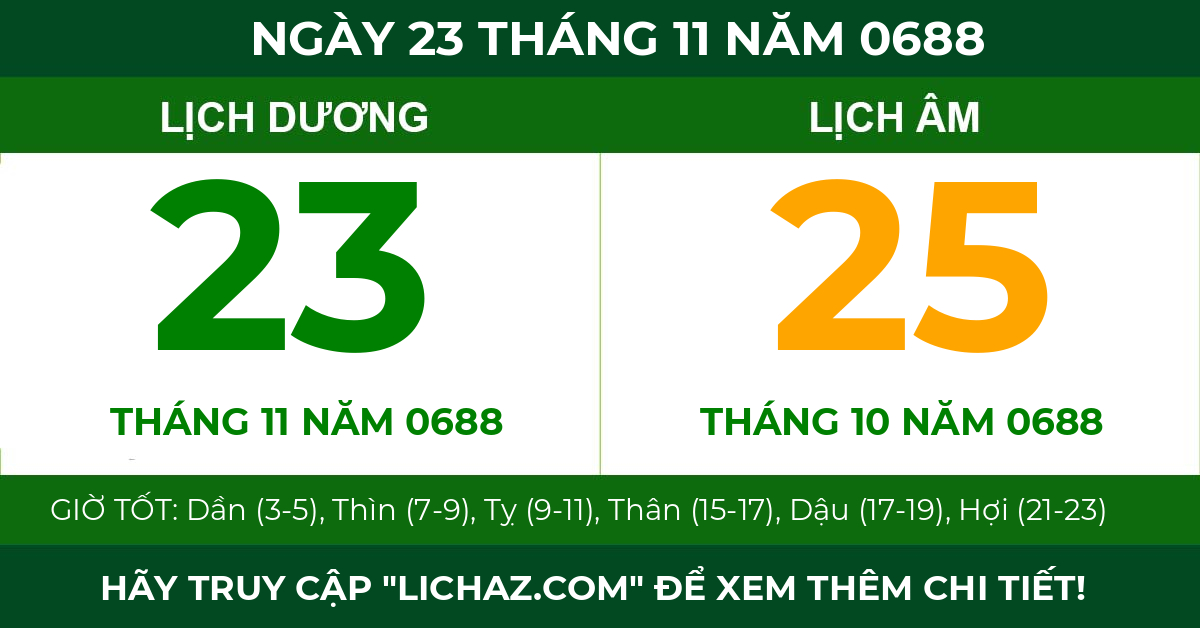 lịch âm ngày 23 tháng 11 năm 0688
