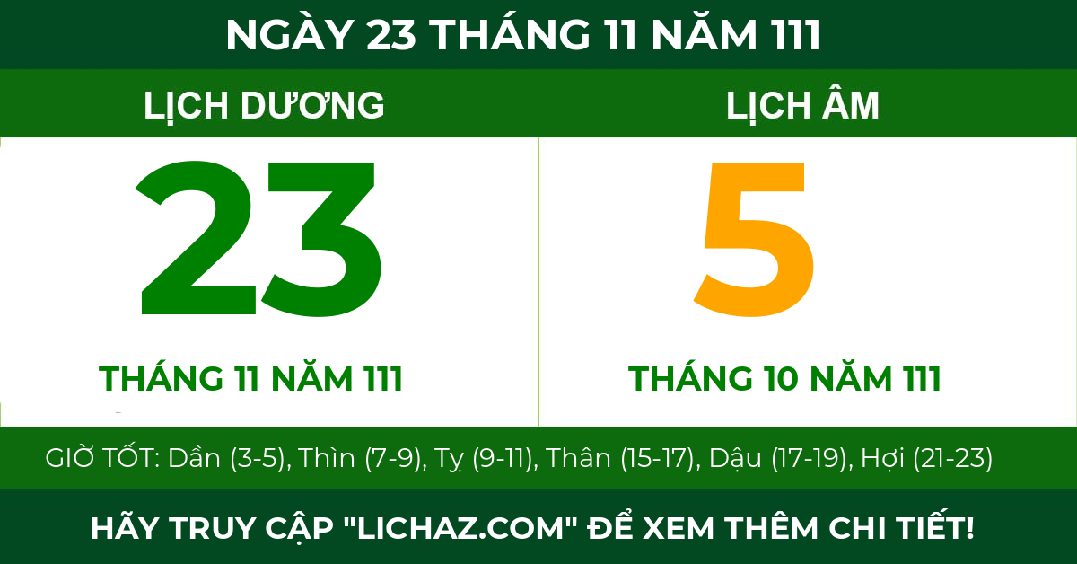 lịch âm ngày 23 tháng 11 năm 111