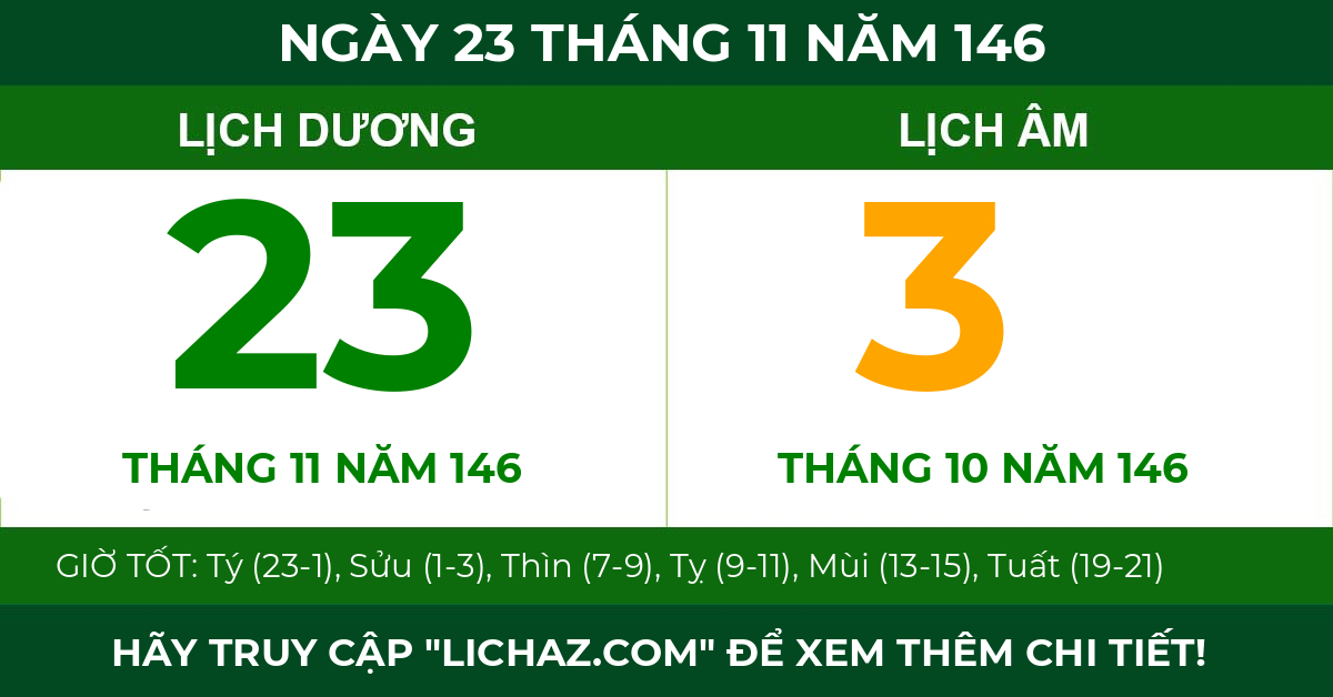 lịch âm ngày 23 tháng 11 năm 146