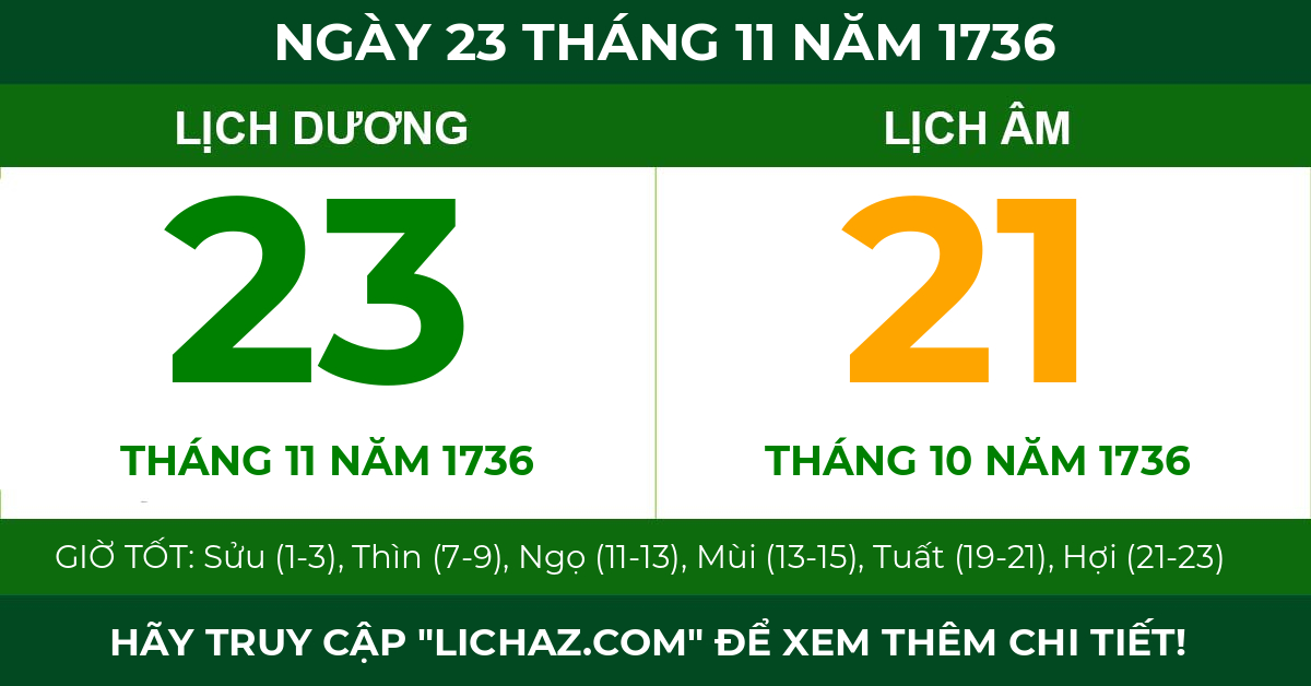 lịch âm ngày 23 tháng 11 năm 1736