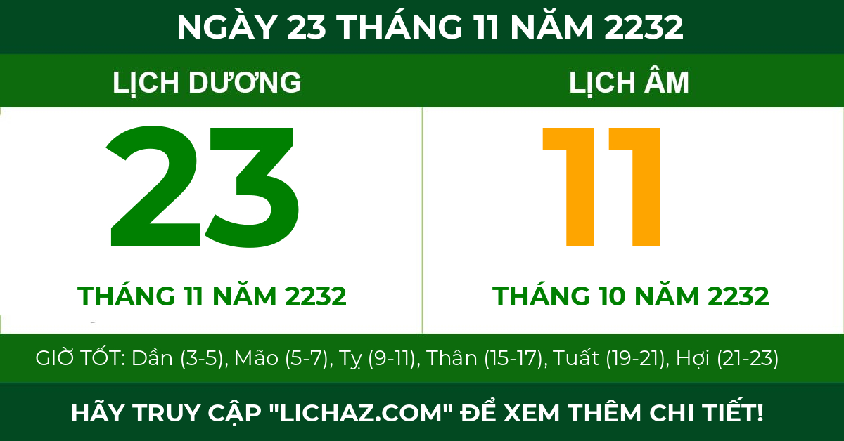 lịch âm ngày 23 tháng 11 năm 2232