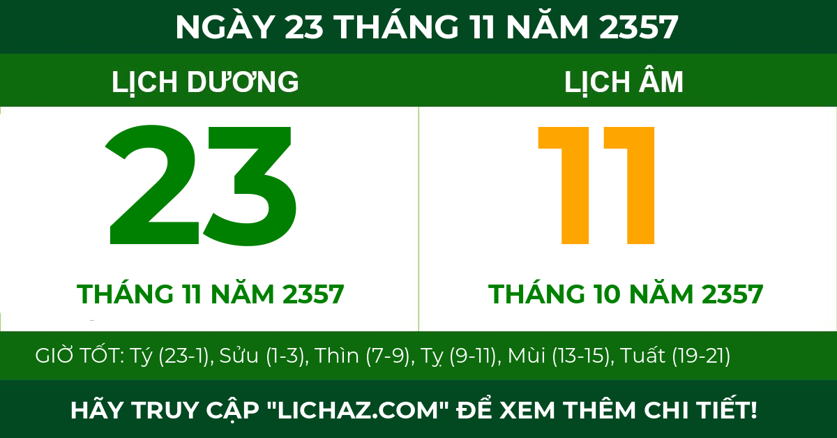 lịch âm ngày 23 tháng 11 năm 2357
