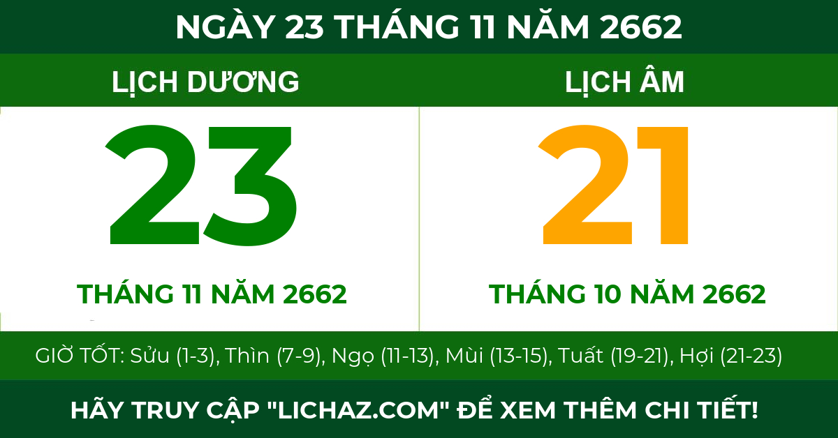 lịch âm ngày 23 tháng 11 năm 2662