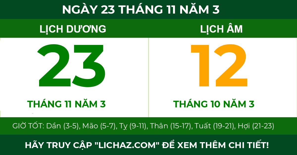 lịch âm ngày 23 tháng 11 năm 3