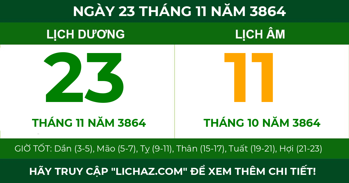 lịch âm ngày 23 tháng 11 năm 3864