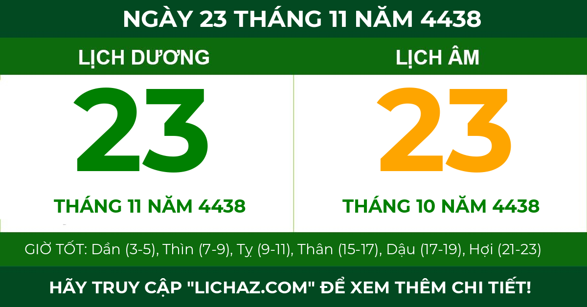 lịch âm ngày 23 tháng 11 năm 4438