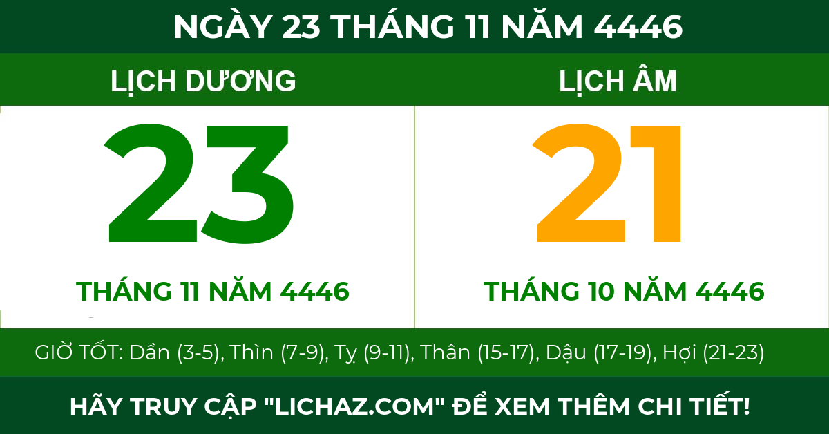 lịch âm ngày 23 tháng 11 năm 4446
