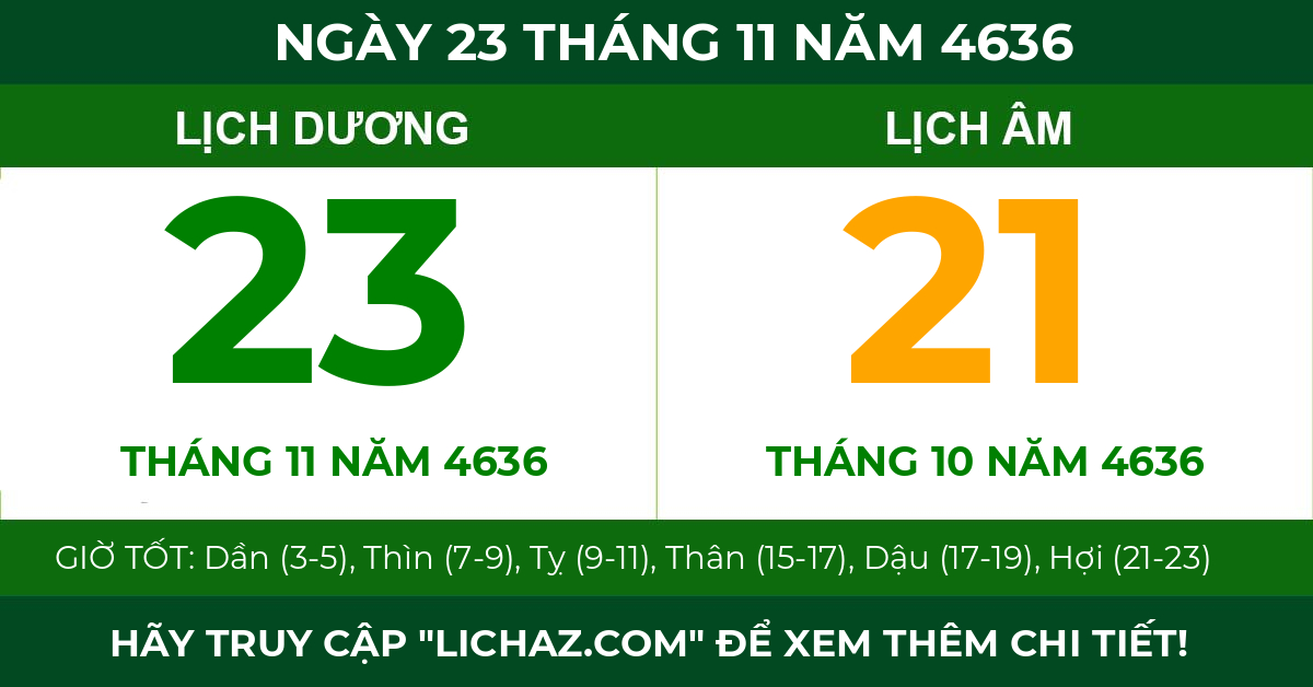 lịch âm ngày 23 tháng 11 năm 4636
