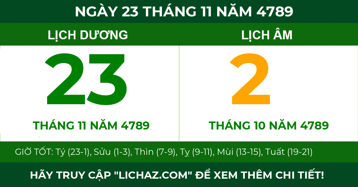 lịch âm ngày 23 tháng 11 năm 4789