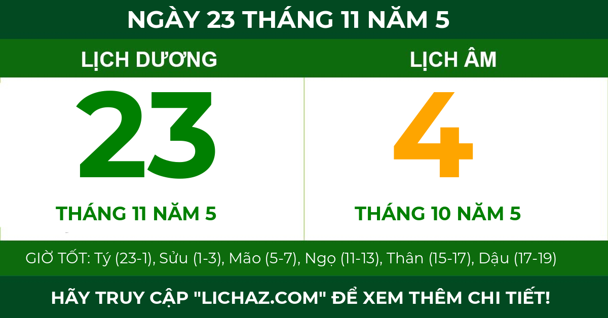 lịch âm ngày 23 tháng 11 năm 5