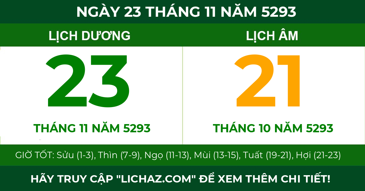 lịch âm ngày 23 tháng 11 năm 5293