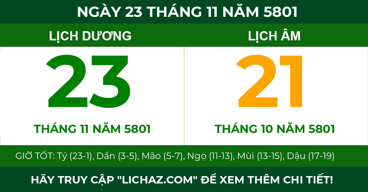 lịch âm ngày 23 tháng 11 năm 5801